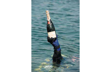 Diver with Champagne Bottle