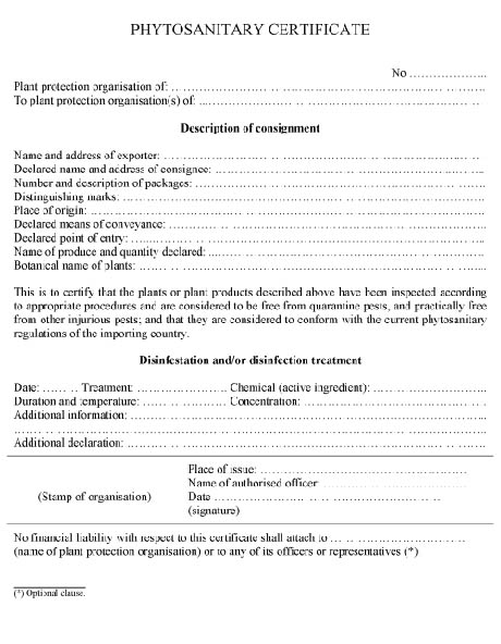 UK phytosanitary certificate