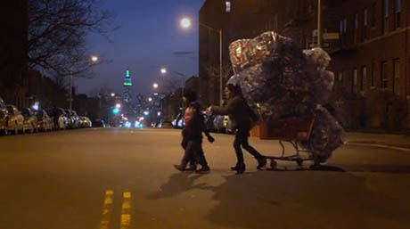 Crossing street with loaded trolley 460
