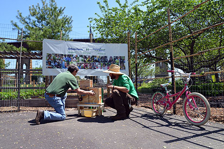 5 Nick and Don kneeling straw hat and pink bike