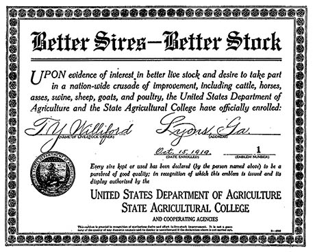 Better Sires Better Stock certificate 460